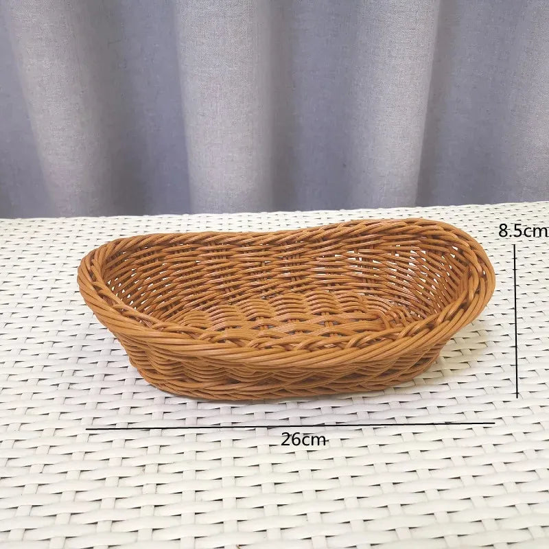 Oval Curved Rattan Wicker Woven Serving Baskets for Bread Fruit Vegetables Restaurant Serving Tabletop Display Rattan Basket