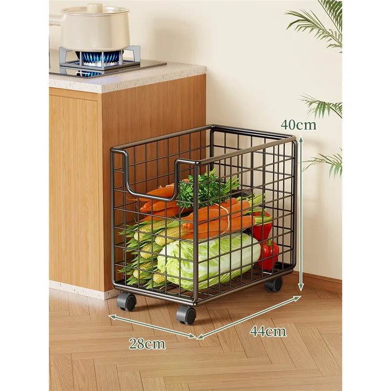 Removable Vegetable Fruit Storage Basket Rack Rolling Laundry Hamper Bathroom Foldable Iron Wire Dirty Clothes Hamper Organizer