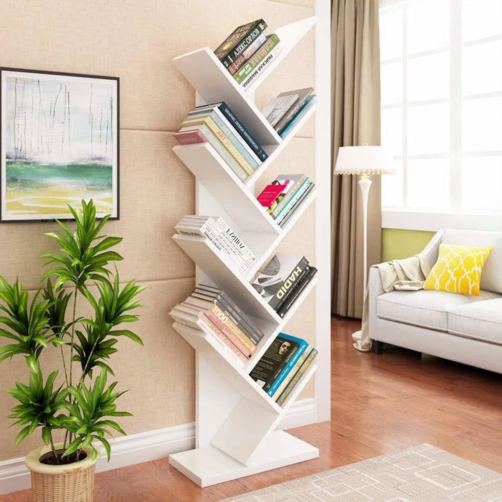 【Breeins】Rustic Standing Tree Bookshelf Wood Display Rack For Home Office Decoration Storage Organizer Shelf Bookcase