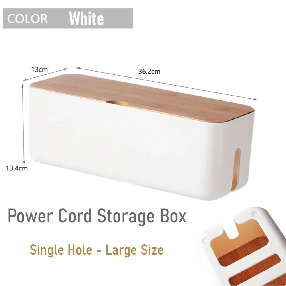 Cable Management Box with Wooden Lid