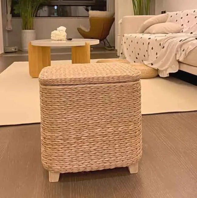 Handmade Straw Woven Stool, Porch Shoe Changing Stool, Living Room Sofa Footstool, Creative Storage Stool, Modern Furniture Seat