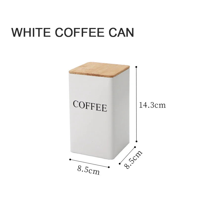 Modern Metal Coffee Bean Storage Jar with Bamboo Lid