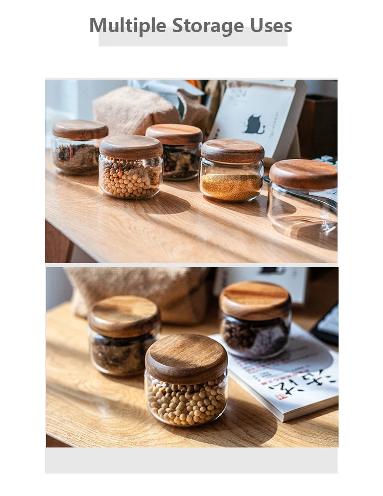 Transparent Glass Storage Jar with Acacia Wood Lid