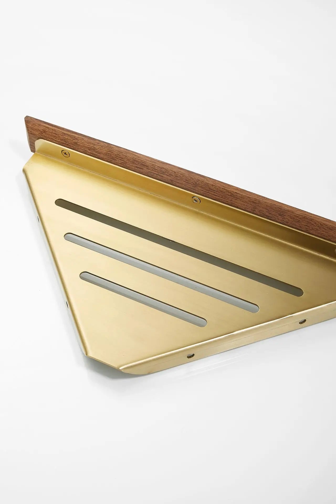 Walnut Brushed Gold Bathroom corner Shelf