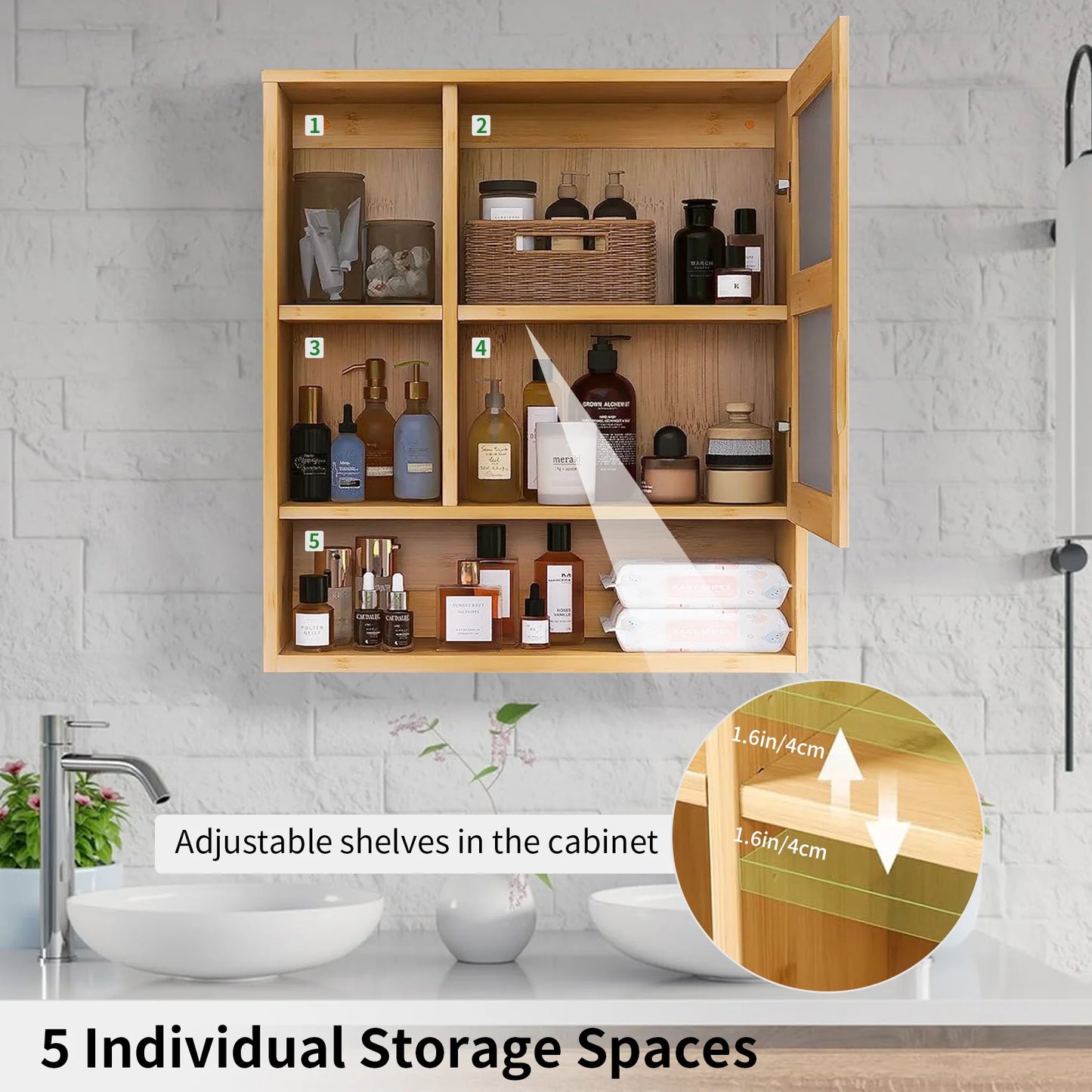 Wall Medicine Cabinet Natural Bamboo Bathroom Storage Cabinet with Mirror