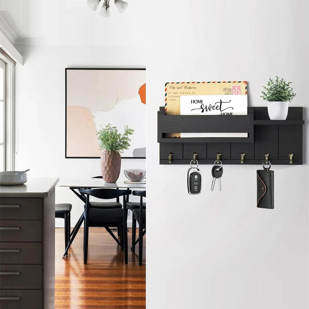 Rustic Wooden Key Rack & Mail Organizer