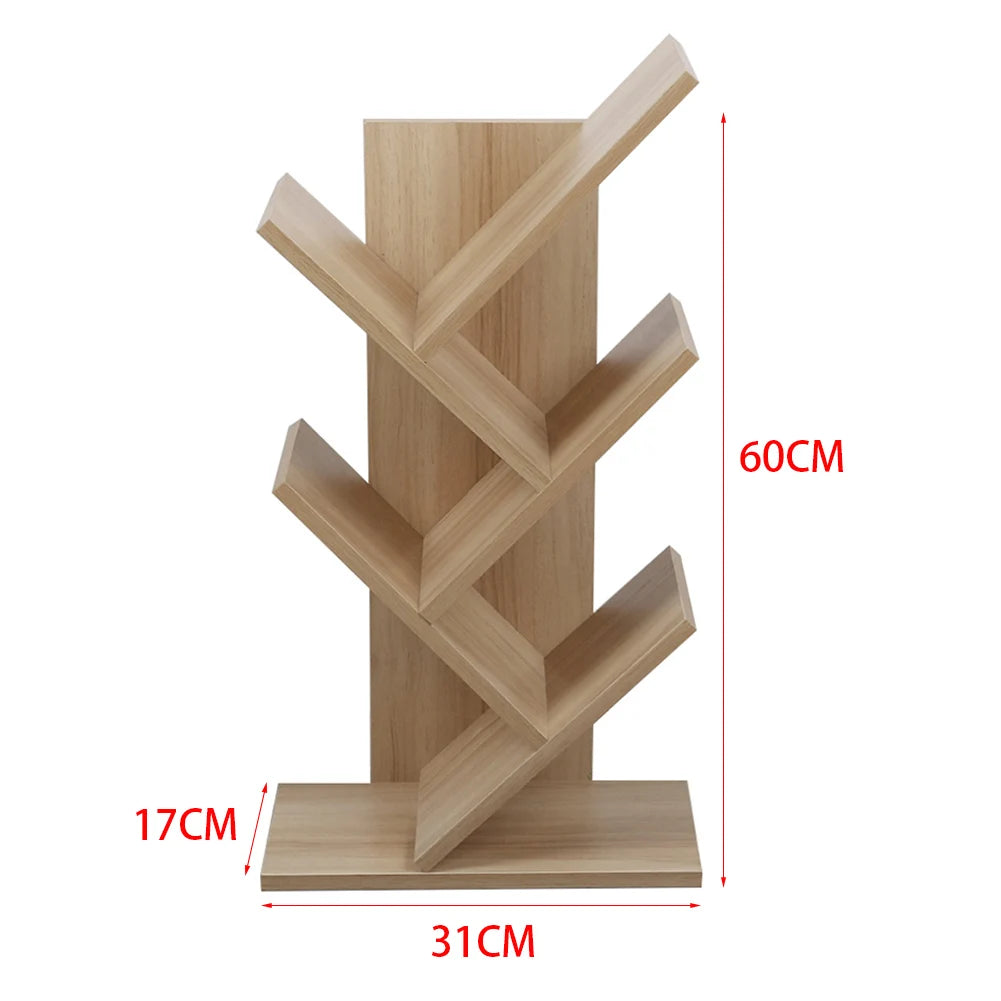 【Breeins】Rustic Standing Tree Bookshelf Wood Display Rack For Home Office Decoration Storage Organizer Shelf Bookcase