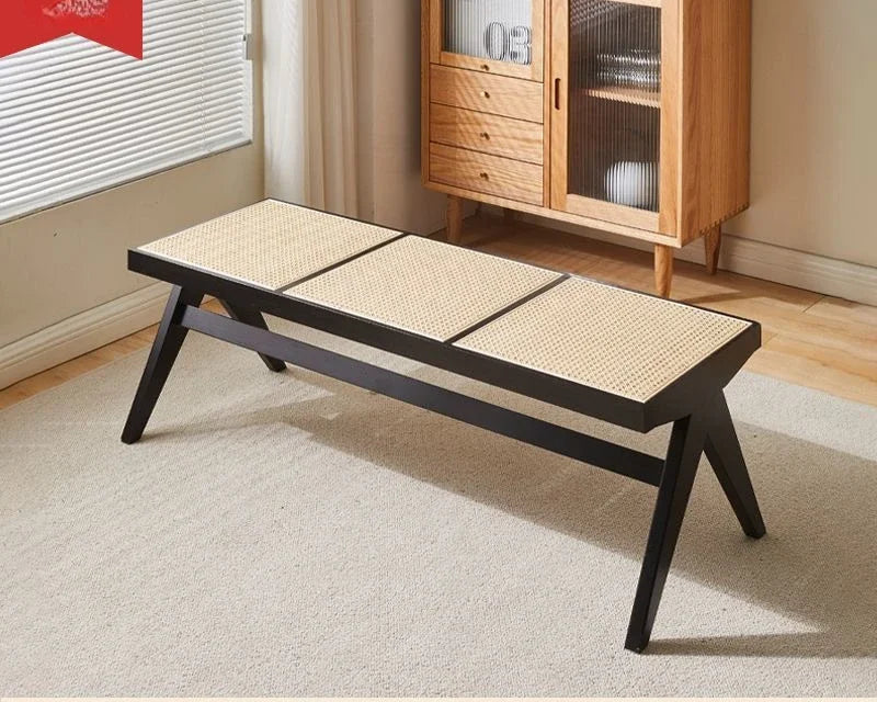 Nordic Solid Wood Rattan Woven Bench