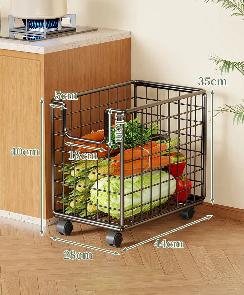 Removable Vegetable Fruit Storage Basket Rack Rolling Laundry Hamper Bathroom Foldable Iron Wire Dirty Clothes Hamper Organizer