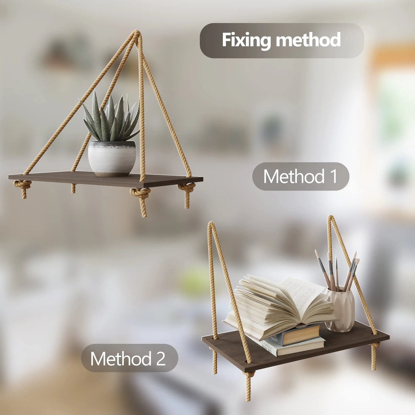 Woven Macrame Hanging Wall Shelf