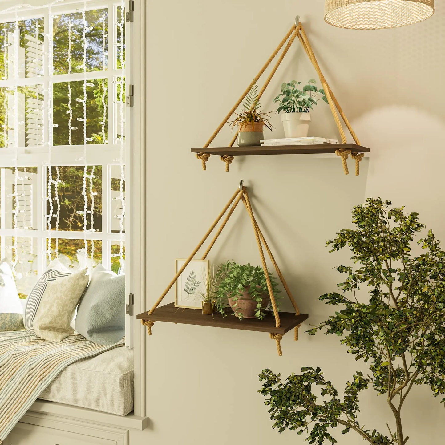 Woven Macrame Hanging Wall Shelf