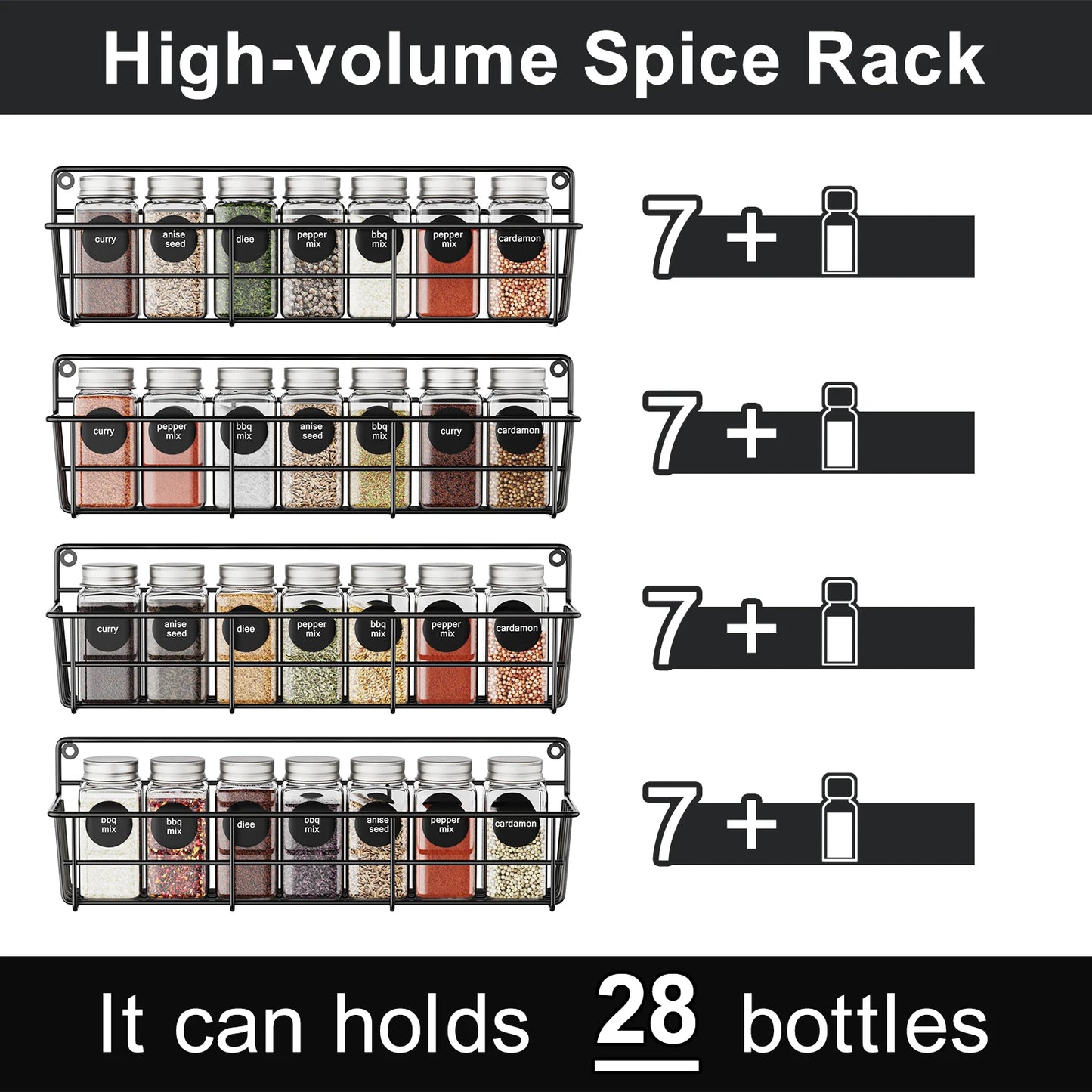 4pcs Wall-Mounted Kitchen Spice Organizer Racks