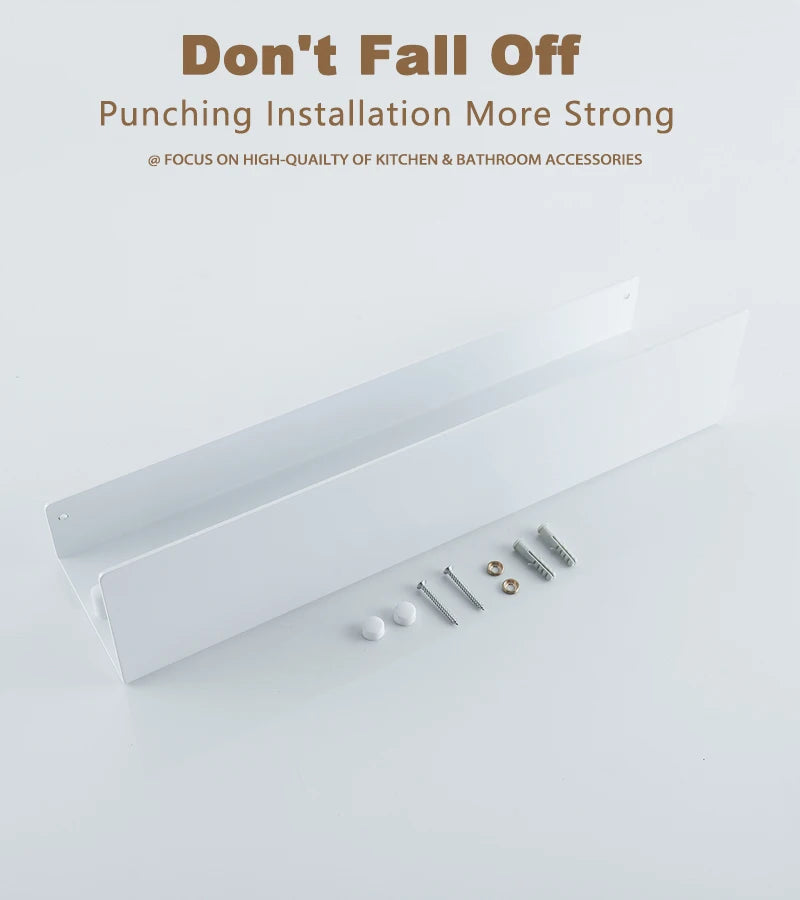 White Aluminium Corner Shower Shelf with Hooks