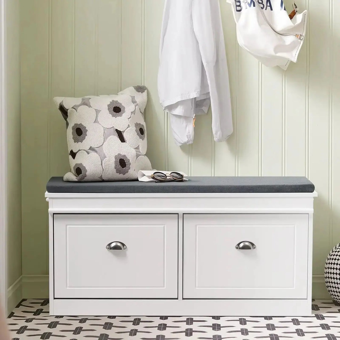 White Wooden Shoe Bench