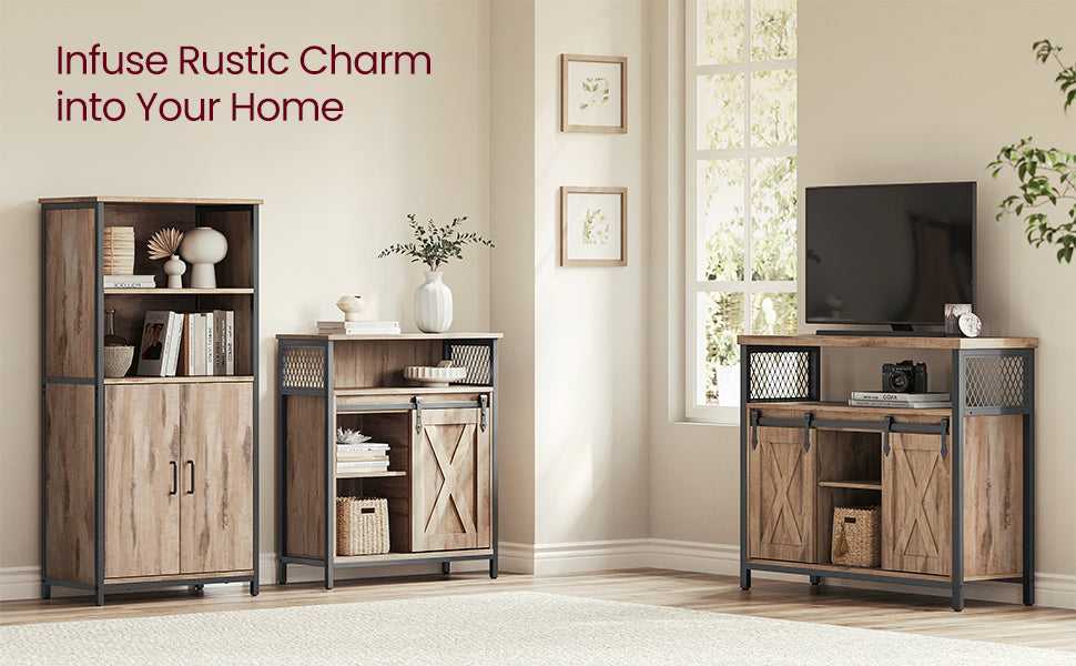 VASAGLE Sideboard, Storage Cabinet, Kitchen Cupboard with Sliding Barn Door